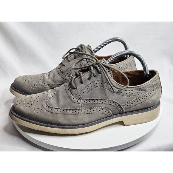 Steve Madden Transfer Men's Shoes 8 Grey Leather Wingtip Lace Up Oxford Dress - Picture 1 of 8